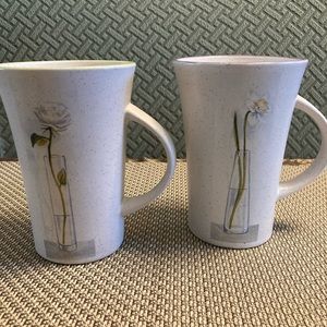 Set of 2 Tall Rustic Tea/Coffee Mugs With Coloured Rims